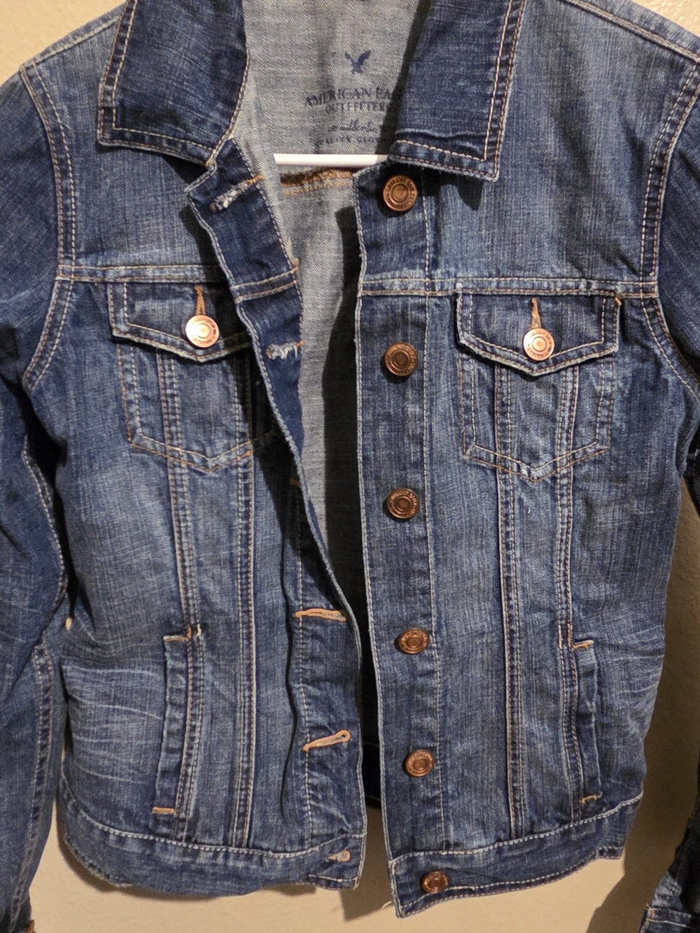 American Eagle Outfitters Women's Distressed Blue Denim Jacket